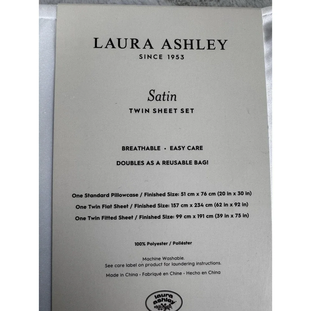Laura Ashley Satin Twin Sheet Set‎ Classic White Tinsley Cottage Shabby Country